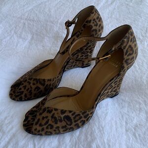 Vintage Stuart Weitzman Leopard Cheetah Suede Peep Open Toe Wedges Heels Y2K